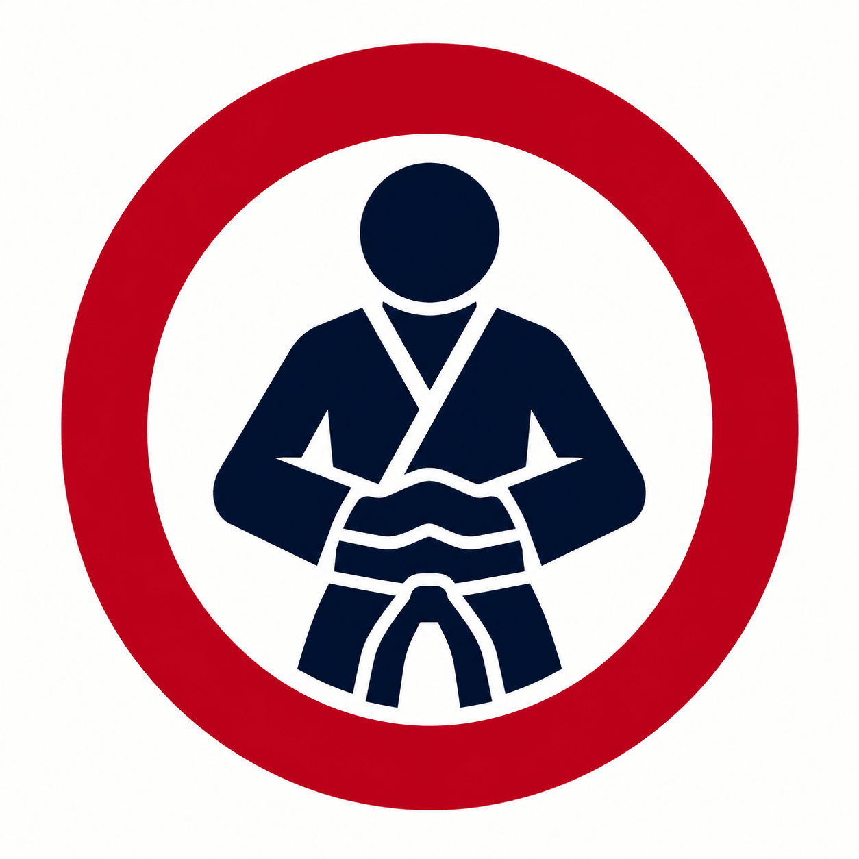 Blue karate uniform icon inside a red prohibition circle