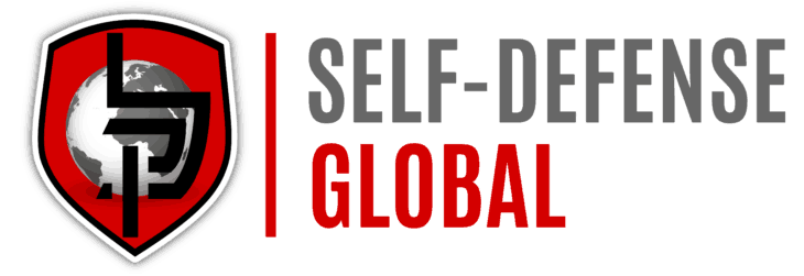 Self-Defense Global logo with red shield icon and black text on white background
