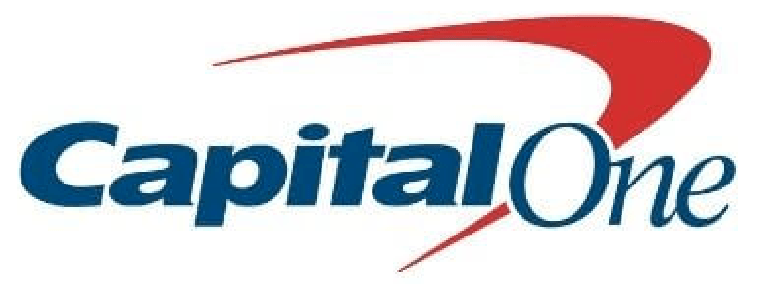 The capital one logo is shown on a white background