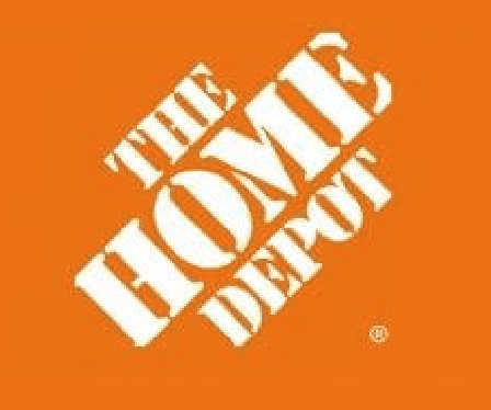 The home depot logo is orange and white on an orange background.