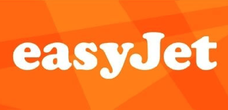 The easyjet logo is on an orange background.