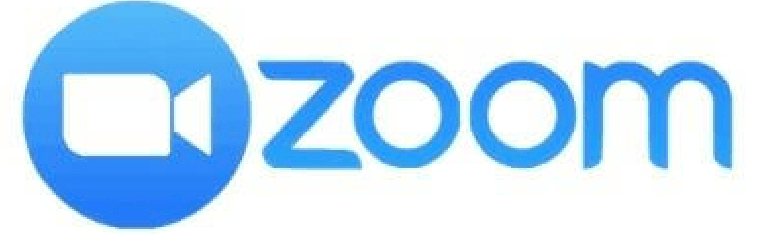 A blue zoom logo on a white background