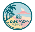 The logo for waikiki tours is black and white with a pineapple on it.