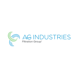The logo for ag industries filtration group is blue and green.
