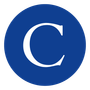 The letter c is in a blue circle on a white background.