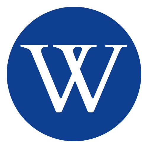 The letter w is in a blue circle on a white background