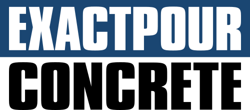 Logo for ExactPour Concrete: white text Logo for ExactPour Concrete: white text