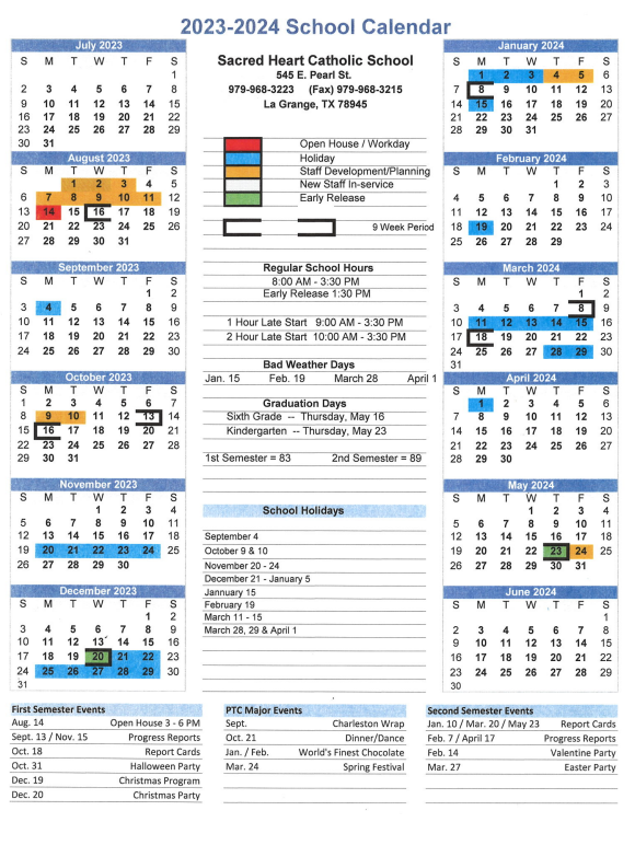 Yearly Calendar - La Grange