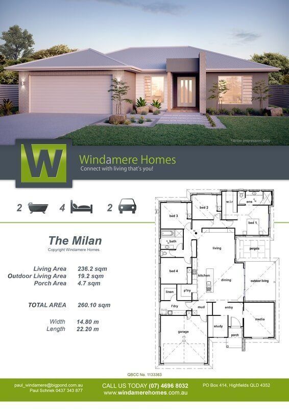 The Milan Floor Plan — Windamere Homes in Highfields, QLD