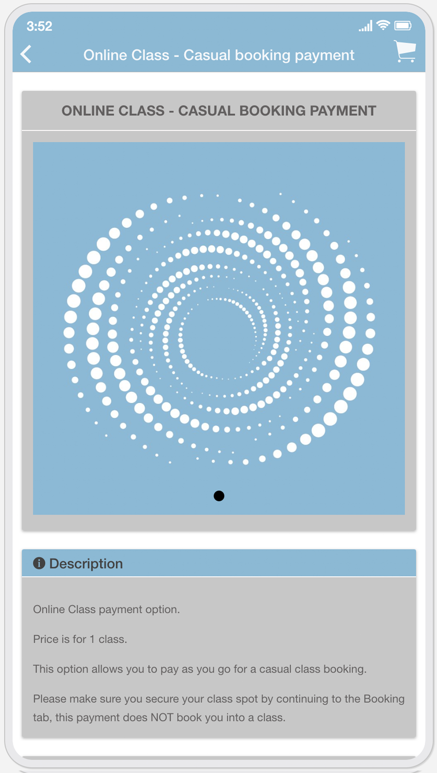 A phone screen shows a swirl of white dots on a blue background.