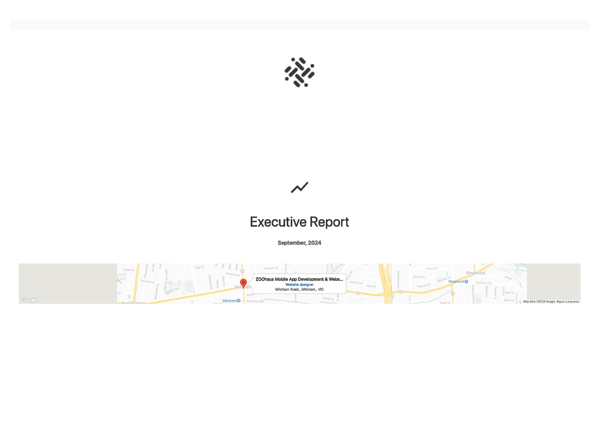 An ZOOhaus executive SEO report with a map showing SEO results