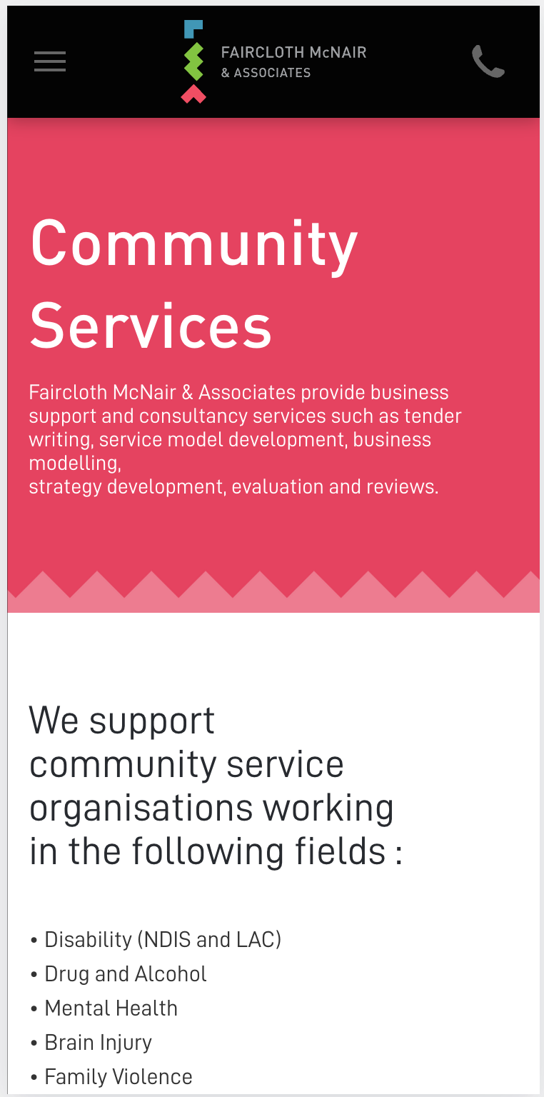 A screenshot of a website that says community services from Faircloth McNair & associates