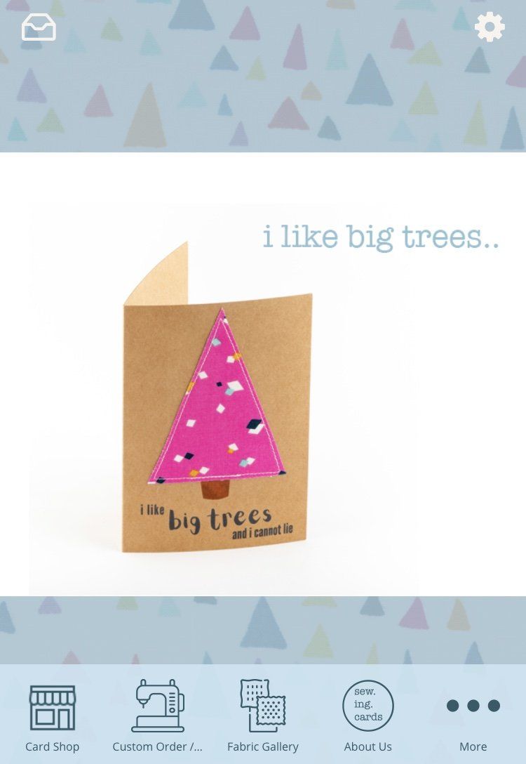A card with a pink christmas tree on it that says i like big trees
