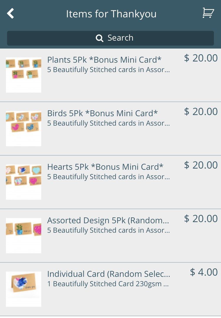 A screenshot of items for thank you on a phone