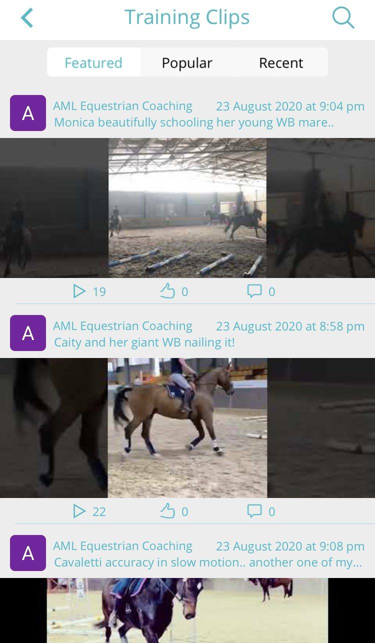 A screenshot of a training clips page on a cell phone.