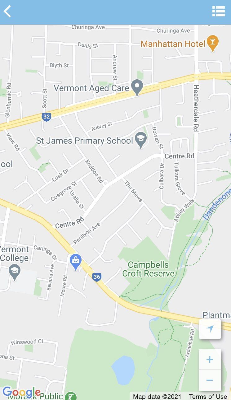 A screenshot of a map on a cell phone.