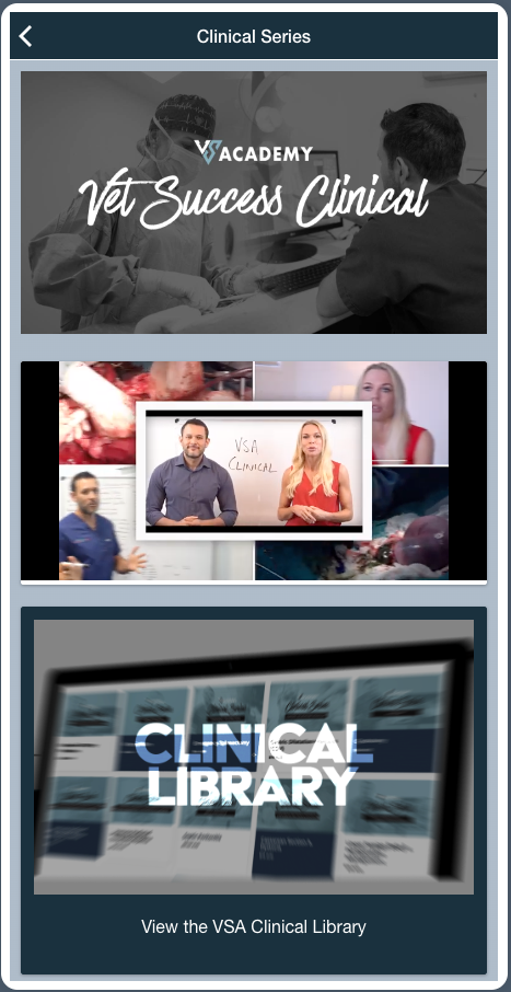 A screenshot of the clinical library on a cell phone.