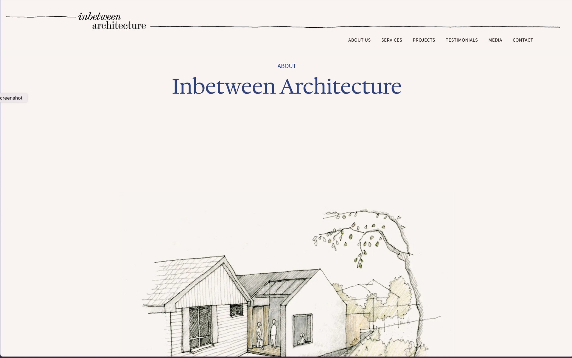 A drawing of a house with the words inbetween architecture on the bottom. inbetween architecture website