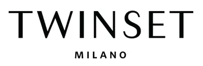 Un logo in bianco e nero per Twinset Milano su uno sfondo bianco.