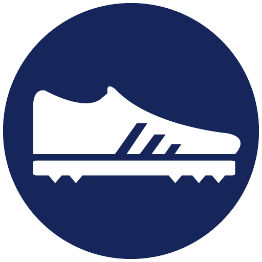 A white soccer cleat icon in a blue circle.