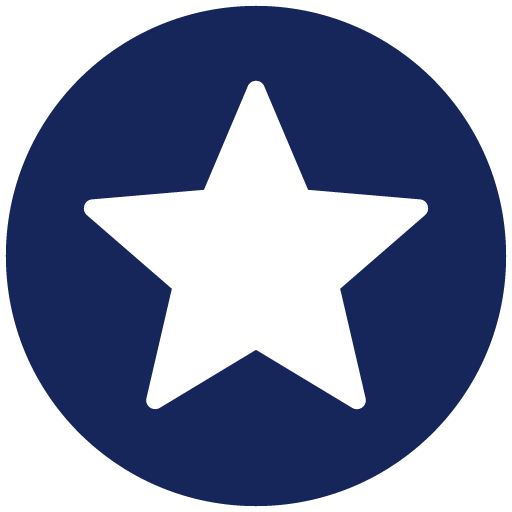 A white star in a blue circle on a white background.