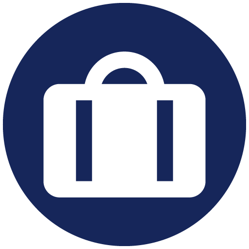 A white briefcase icon in a blue circle.