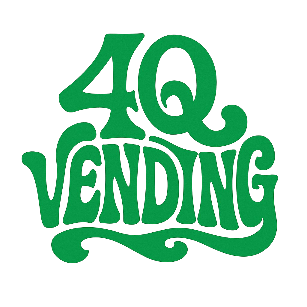 A green logo for 4q vending on a white background