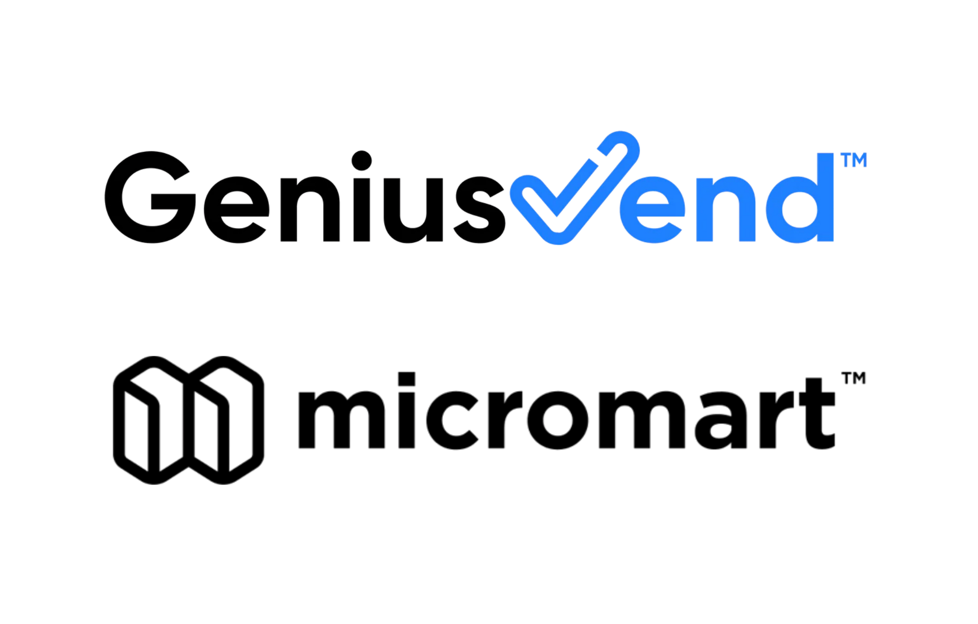 Two logos for geniusvend and micromart on a white background.