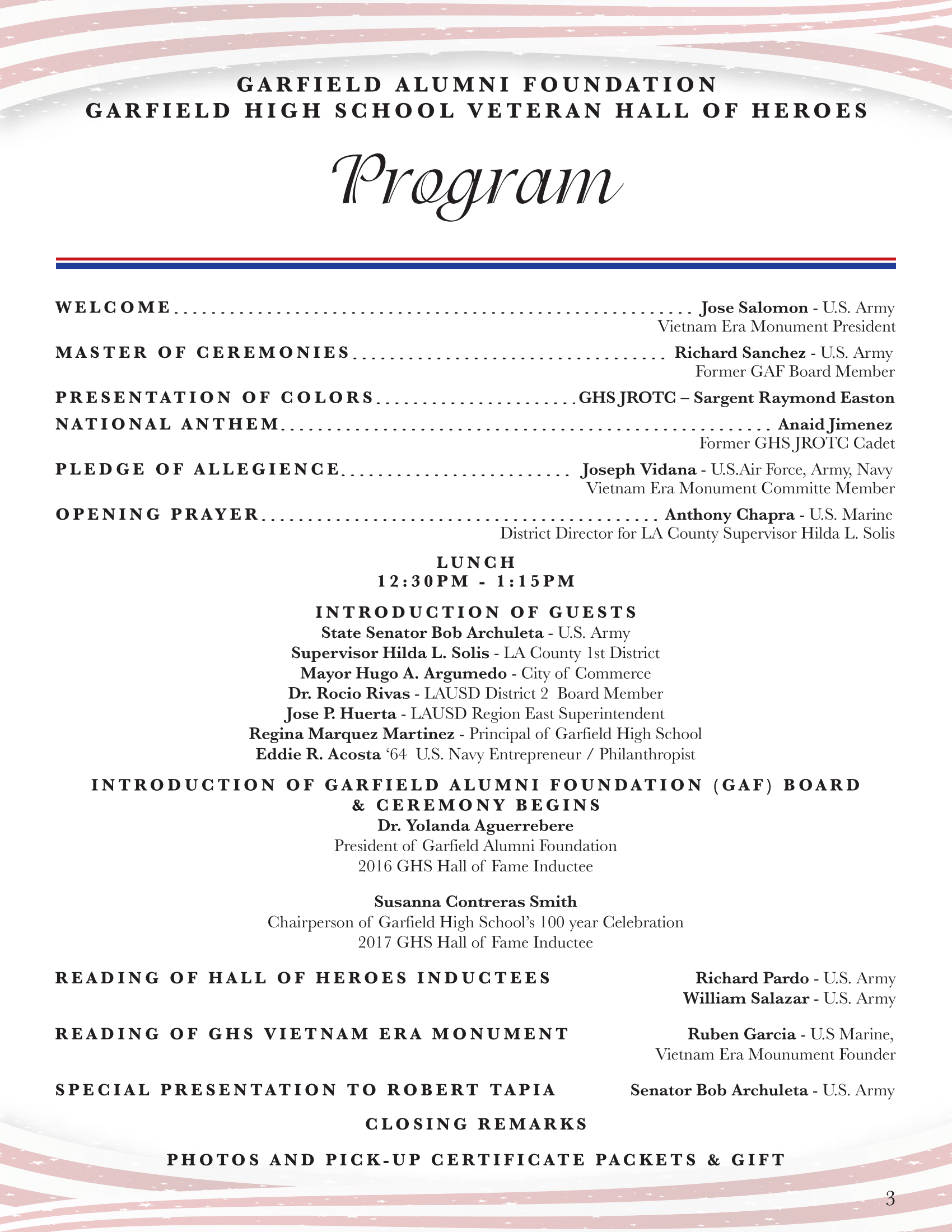 A program for a carpeted alumni foundation event