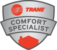 Trane Comfort Specialist shield logo in gray, red, and white