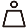 An icon of a weight, represented by a circle sitting on top of a trapezoid.