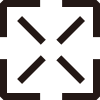 A black icon featuring a square frame with inward-pointing corners and two crossed diagonal lines in the center.