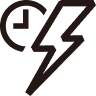 A black icon featuring a lightning bolt symbol overlapping with a partial circle and clock-hand indicator.