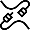 A black-and-white line icon showing two cables pointing toward each other, symbolizing a connection or link.