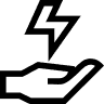 A black icon showing an open palm facing upward with a lightning bolt symbol hovering directly above it.