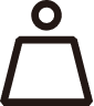 A minimalist, black-outlined icon of a weight or scale, consisting of a circle above a trapezoidal base.