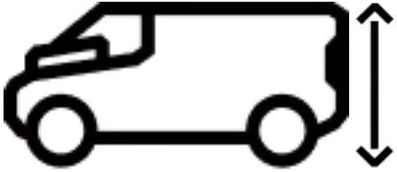 A simple black-and-white icon of a van side profile with a vertical double-headed arrow indicating its height.