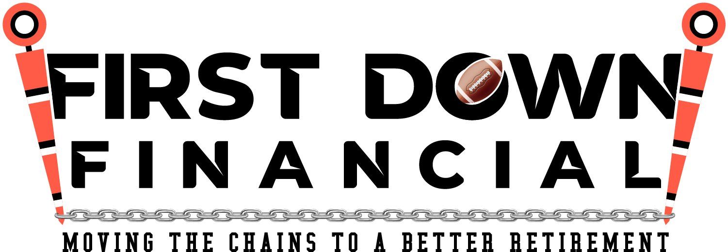 A logo for first down financial moving the chains to a better retirement