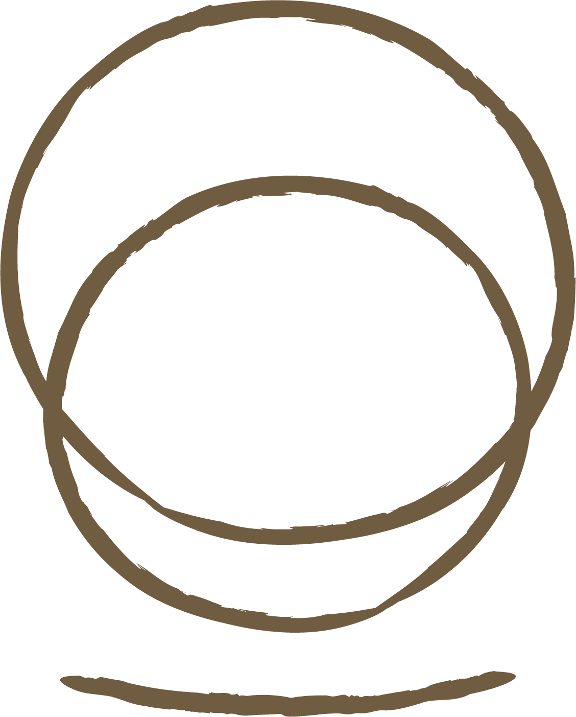 Três círculos concêntricos marrons com uma linha horizontal abaixo.