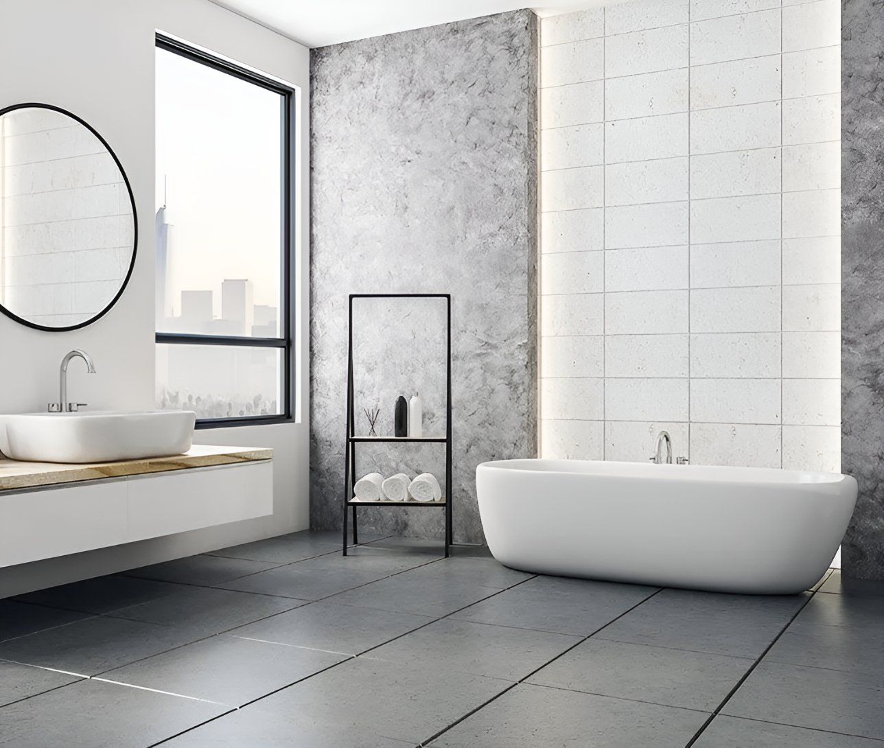 A Bathroom With A Bathtub, Sink, Mirror And Window — Andrew Logan Building In Gilgandra, NSW