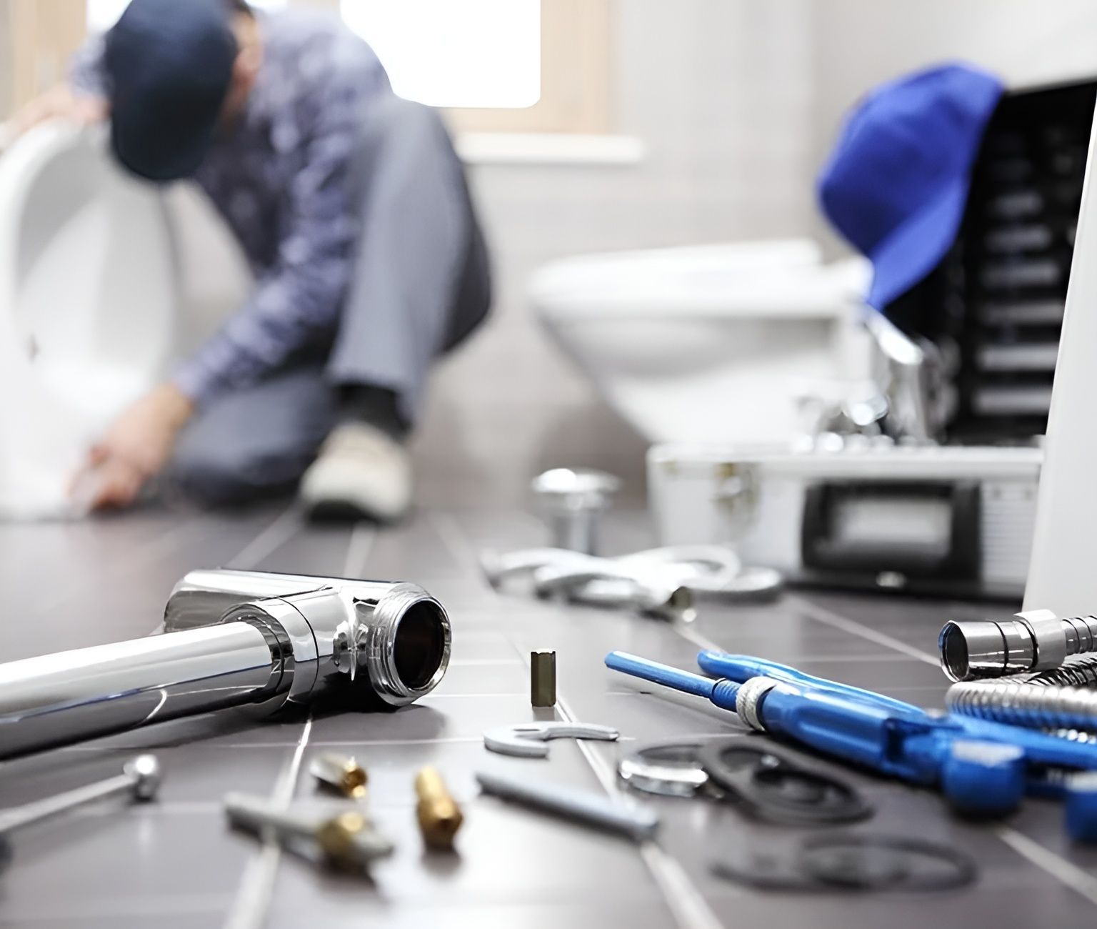 A Plumber Is Working On A Sink In A Bathroom — Andrew Logan Building In Dubbo, NSW