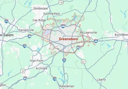 Kluch Electrical service area map Greensboro NC and Piedmont Triad