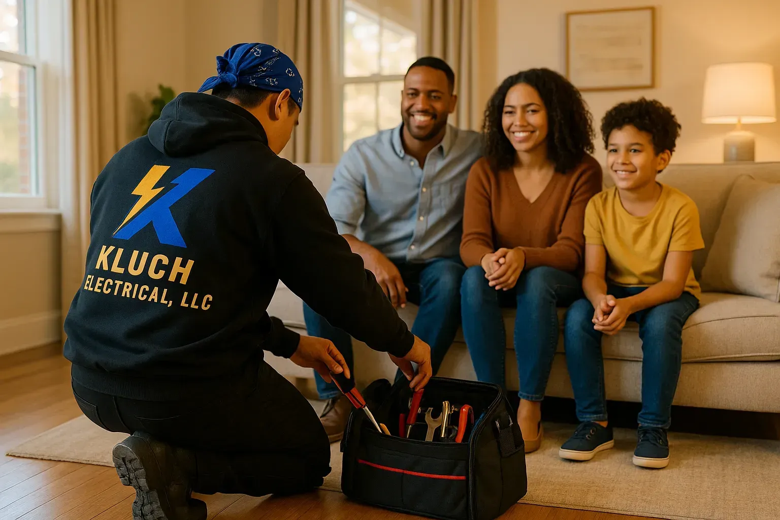 Satisfied Greensboro NC homeowners with trusted local electrician