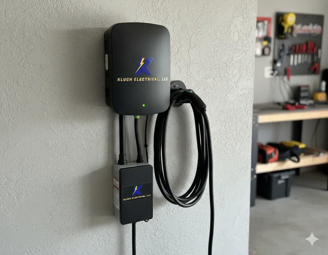 Completed Level 2 EV charger installation by Kluch Electrical in Greensboro NC