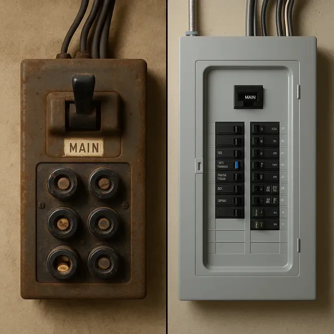 Electrical panel upgrade Greensboro NC from outdated fuse box to modern breaker panel