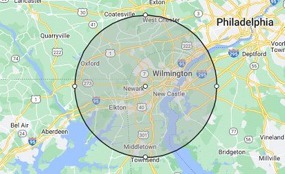 Map Of Service Area — Newark, DE — Premier Touch Painting