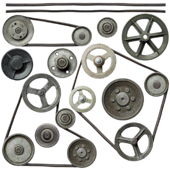 A Bunch Of Wheels And Belts On A White Background — Torque Tech Supply & Repairs In Port Macquarie, NSW