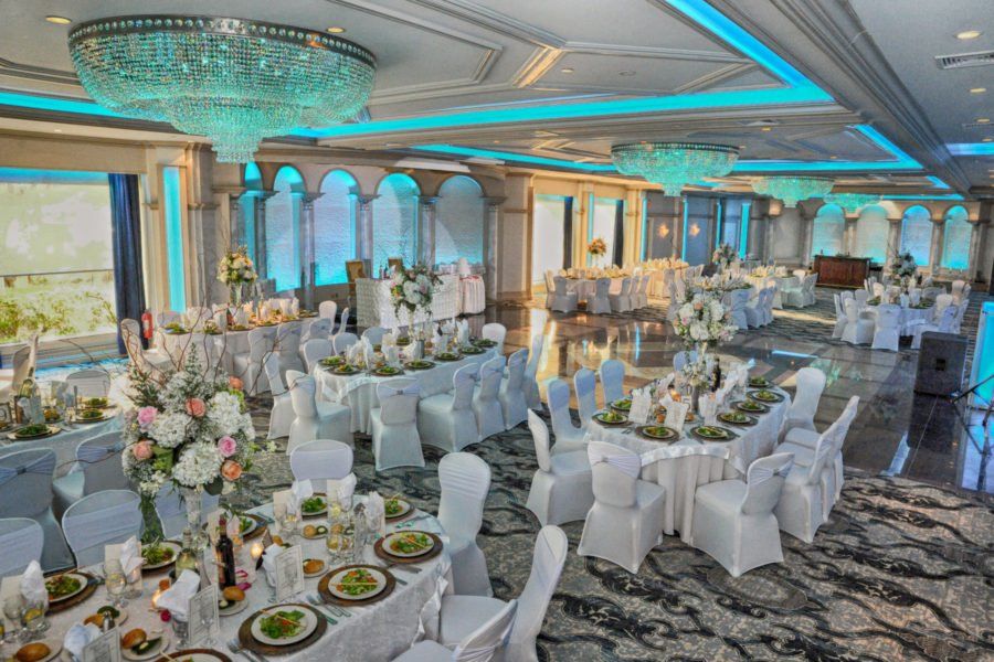 a banquet room set up for a wedding reception at Marina Del Rey