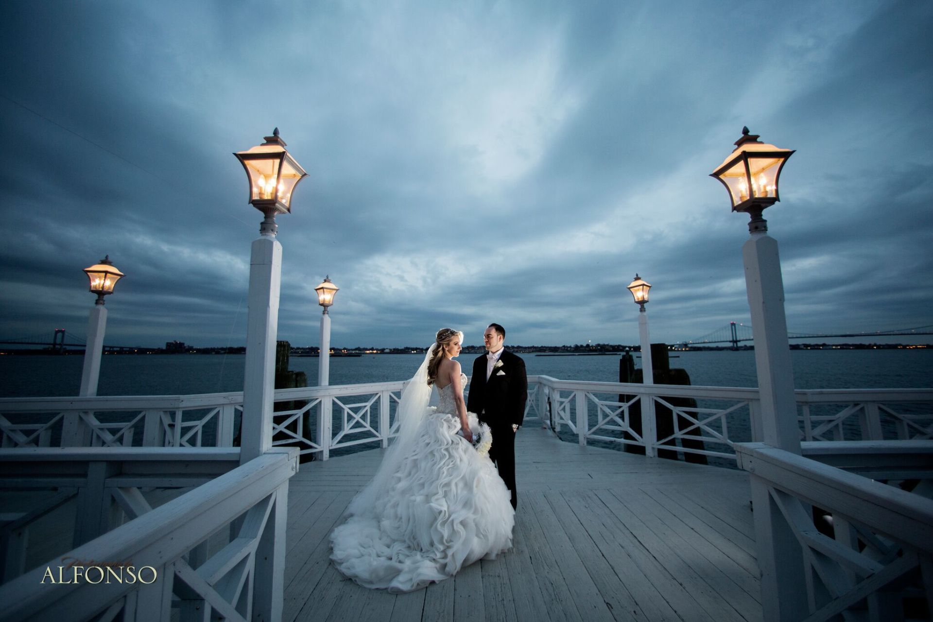 a newly married couple enjoying a spectacular view on the patio at Marina Del Rey