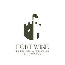 A logo for fort wine with a castle and grapes